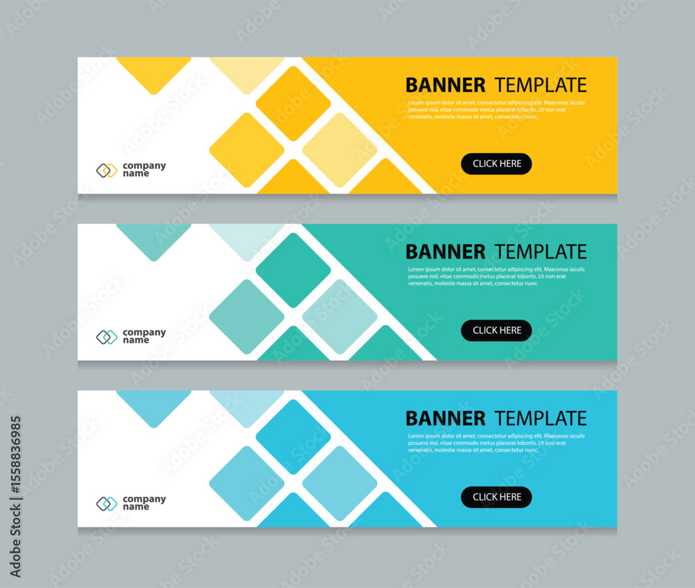 Poster Set abstract horizontal web banner design background template. three color style. Suitable for web and social media ads. Vector illustration file with Space to add pictures.