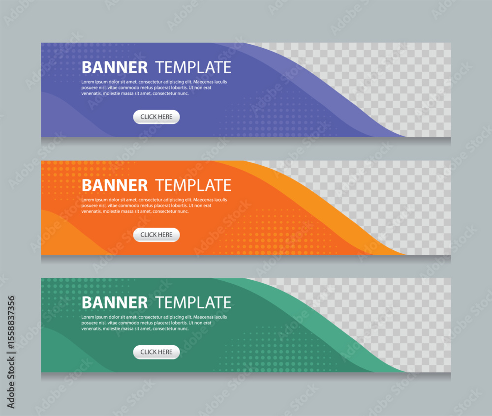Poster Set abstract horizontal web banner design background template. three color style. Suitable for web and social media ads. Vector illustration file.