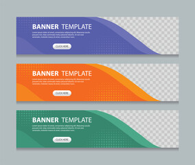 Set abstract horizontal web banner design background template. three color style. Suitable for web and social media ads. Vector illustration file.