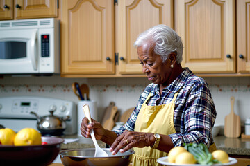 old african woman cooking in the kitchen