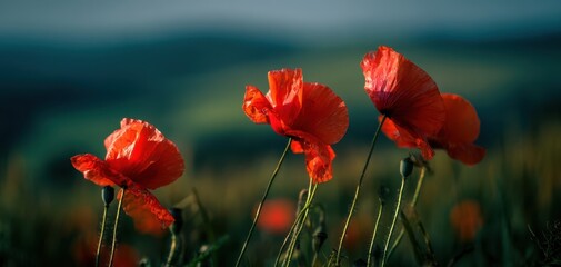Obraz premium The Vibrant Poppies Blooming in a Scenic Natural Landscape