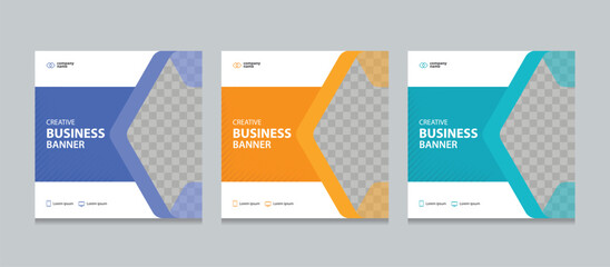 Set of Editable square business web banner design template background. Suitable for social media post, instagram story and web ads. Vector illustration with Space to add pictures.