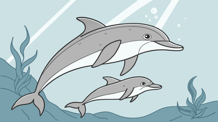 Dolphin Mother and Calf Swimming