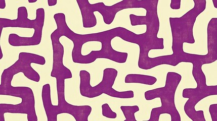 Unique Abstract Maze-Like Pattern in Beige and Plum Hues