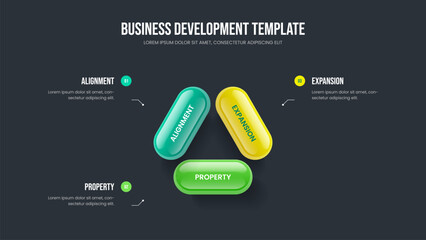 Service Insight 3 Element Diagram Frame Layout. Advertising Solution Three Step Infographic Slideshow Template. Business Growth Presentation Design Vector Illustration.