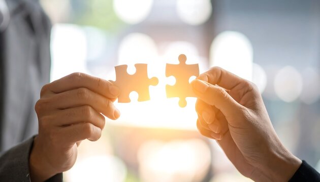 Two hands fitting puzzle pieces