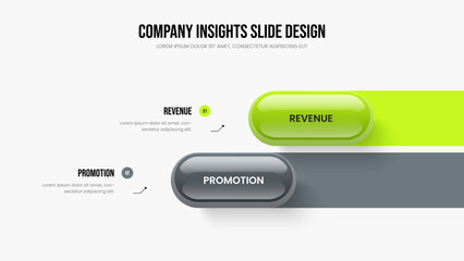 Investor Portfolio 2 Step Diagram Frame Design. Product Planning Presentation Layout Vector Illustration. Corporate Review Two Element Infographic Slide Template.