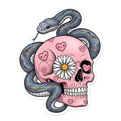 Obraz premium Iridescent Snake Coiled Around a Pastel Skull Redux