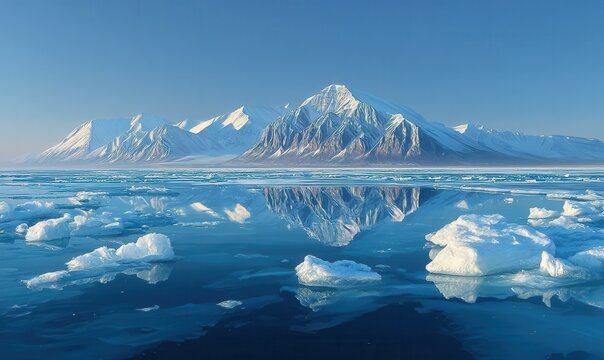 Icy arctic landscape with mountain reflection