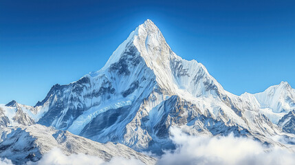 Naklejka premium an iconic snowy mountain peak with no clouds and clear blue skies, ideal for nature tourism and environmental themes