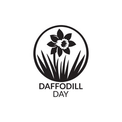 Daffodill Day Silhouette Vector Illustration, Solid White Background.