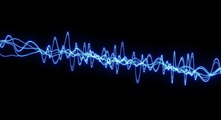 Abstract Blue Light Lines Waving on Black Background