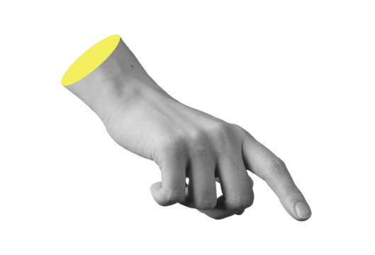Finger pointing down. Hand with index extending, touch gesture, push, click, tap action, interactive