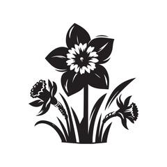 Daffodill Day Silhouette Vector Illustration, Solid White Background.