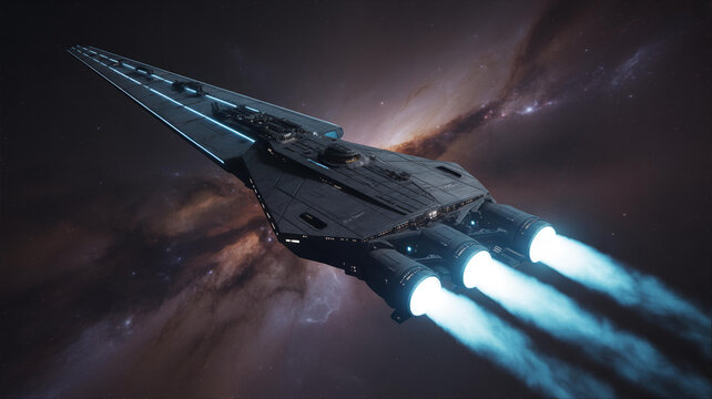 Massive starship with glowing engines spaceship spacecraft