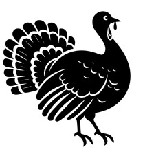 Minimalist Black SVG Silhouette of a Turkey Bird for Thanksgiving and Seasonal Design Use