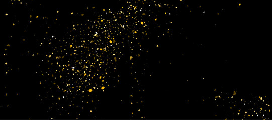 Firework golden confetti pattern background gradient. Vector gold glitter carnival dust texture.