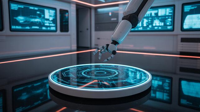 Robotic arm interacting with holographic interface