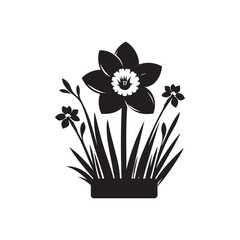 Daffodill Day Silhouette Vector Illustration, Solid White Background.