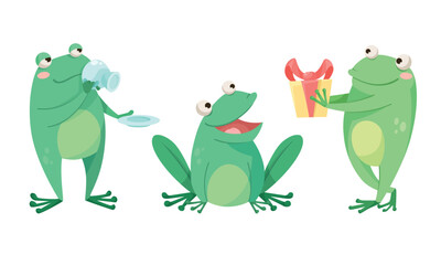 A Group of Cheerful Frogs Delightfully Enjoying Snacks and Refreshments Together Outside
