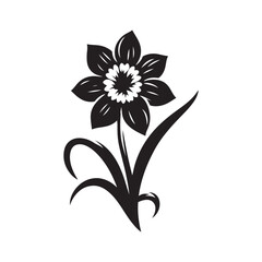 Daffodill Day Silhouette Vector Illustration, Solid White Background.