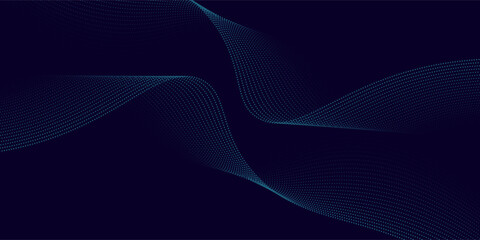 A dynamic and abstract digital design with flowing blue waveforms against a dark background,smooth, curving lines and dotted patterns that create a sense of movement and energy.