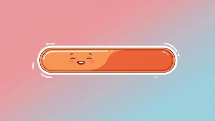 Playful animated character resembling a cheerful progress bar, set against a vibrant pink and blue background