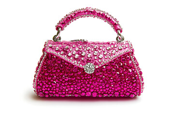 A glamorous pink handbag shines with glittering rhinestones, a stylish fashion accessory perfect for adding sparkle to any special occasion ensemble.