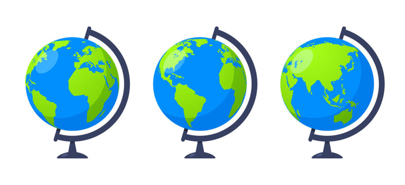 3d earth globe world vector icon. Travel globus cartoon simple illustration geography table desk globe isolated icon.