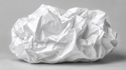 Crumpled white paper wrapped mockup on seamless grey background for creative presentations and design projects