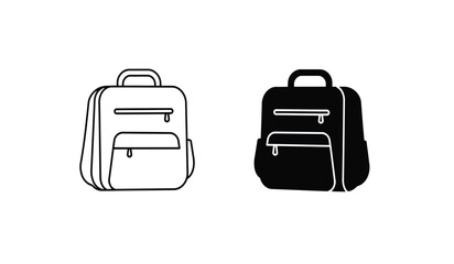 Backpack icons set in solid black and stroke line style