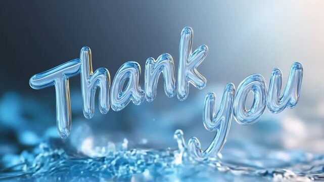 Thank you water art: stylish liquid typography in blue splash background