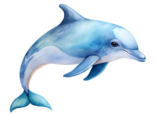 Blue Watercolor Dolphin Illustration on Transparent Background, Watercolor Clipart Illustration With Isolated Background..