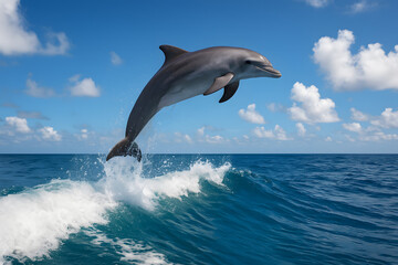 Obraz premium Dolphin Leaping Out of Ocean Water for Marine Wildlife and Aquatic Action Photography