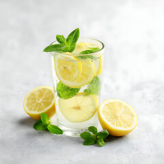 Glass of Lemon Mint Water for Healthy Hydration Concept