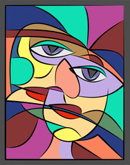 Colorful background, cubism art style,abstracts faces