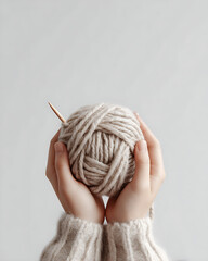 Mindful Knitting Activity with Neutral-Colored Yarn Close-Up