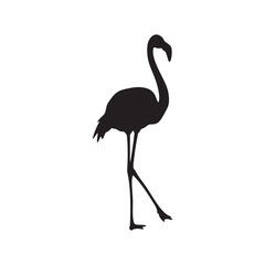 Elegant Flamingo Standing Tall in Black Silhouette on White Background silhouette