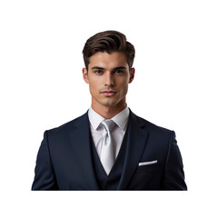 Confident Young Businessman in Navy Suit and Silver Tie - Portrait