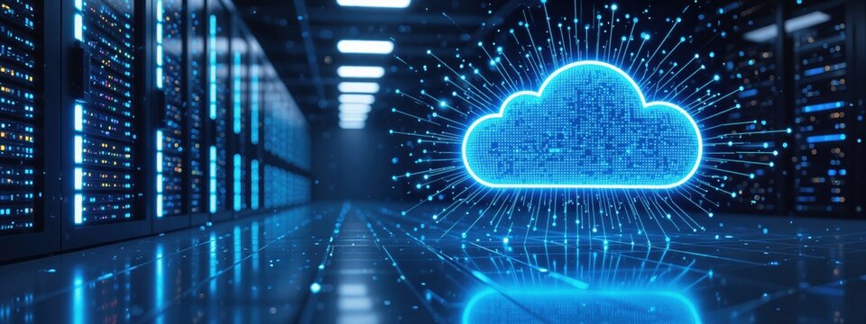 Cloud Computing Infrastructure in Futuristic Data Center representing Secure Digital Transformation