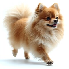 Obraz premium Cute Fluffy Pomeranian Dog on White Background. Generative AI
