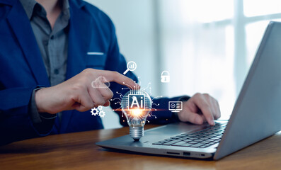 Ai technology, Businessman show technology smart robot AI, artificial intelligence deep learning, Technology smart robot AI agents.
