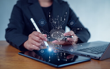 Idea thinking processes and psychology, thinking concept. Machine learning and artificial...