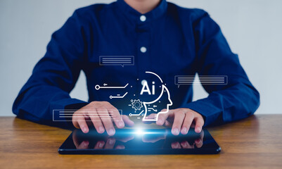 Ai technology, Businessman show technology smart robot AI, artificial intelligence deep learning, Technology smart robot AI agents.