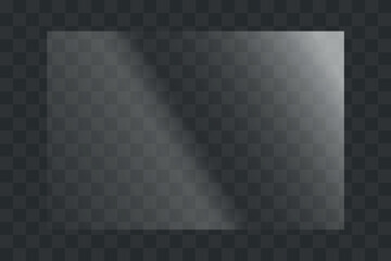 Glass plate on transparent background. Glass texture with glares and light effect	
