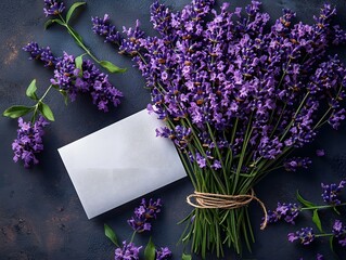 Lavender bouquet with a blank white gift card