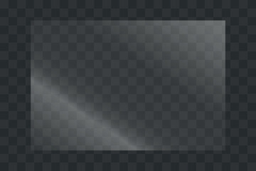 Glass plate on transparent background. Glass texture with glares and light effect	
