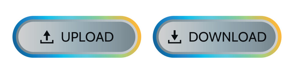 set of colorful upload and download button vector design with yellow and blue