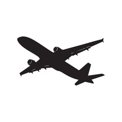 Obraz premium Airplane in Flight Black Silhouette on White Background silhouette
