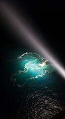 Ocean Glow Nighttime Light Beam Illuminates Bioluminescent Water